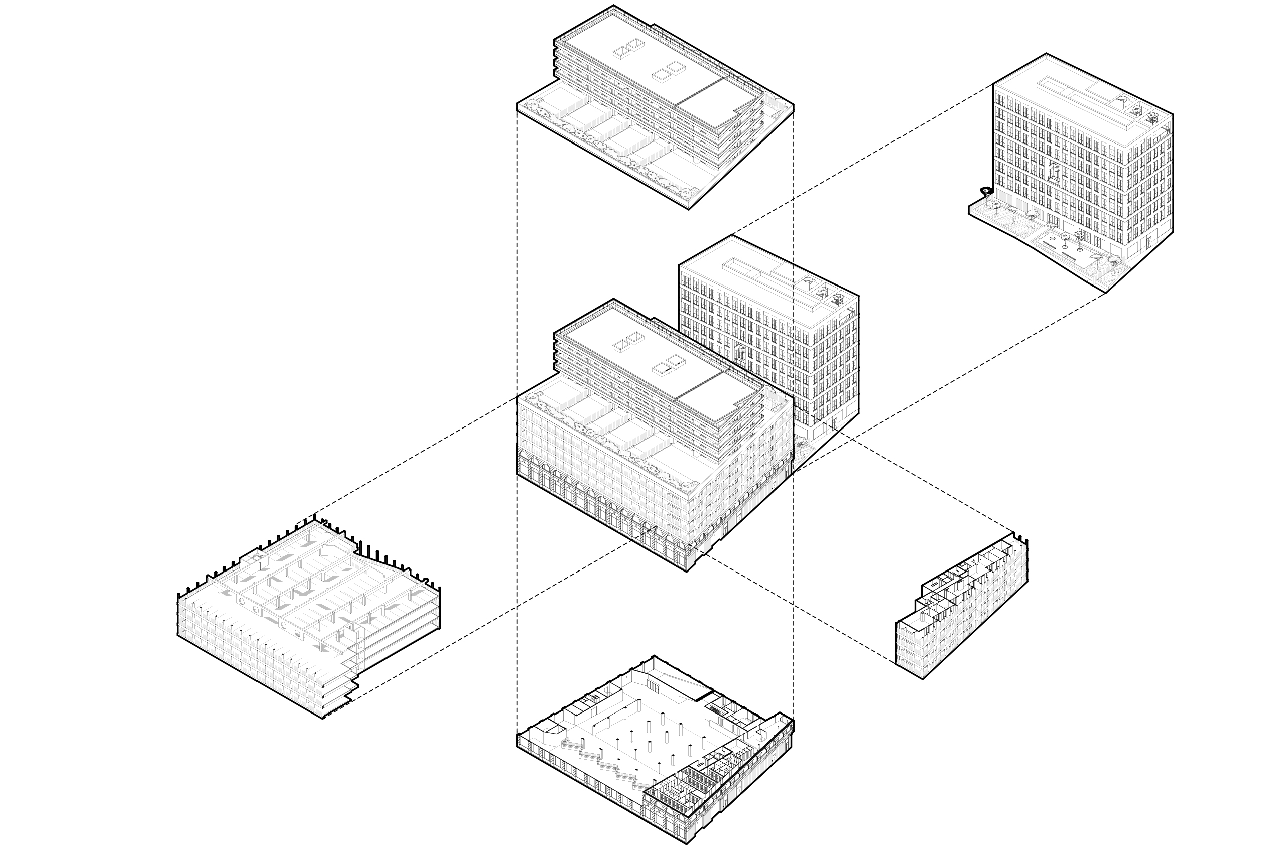 Bâtiment mixte où sont superposés un centre de propreté, un parking aérien de 420 places et 56 logements ; immeuble tertiaire ; aménagement d’une faille paysagée - Quartier Paludate, Bordeaux (33)