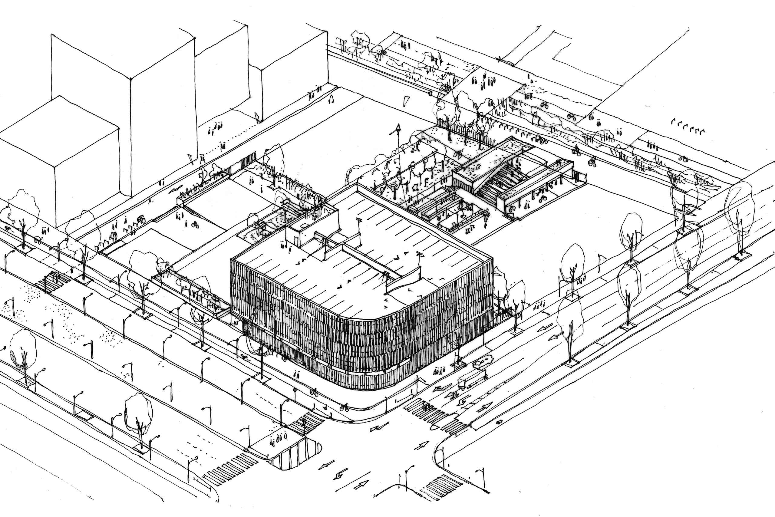 Construction d’un parking silo de 340 places, éco-quartier Danube de Strasbourg (67) COSA assure également la coordination urbaine de l’îlot et la construction d’un immeuble de logement et activités